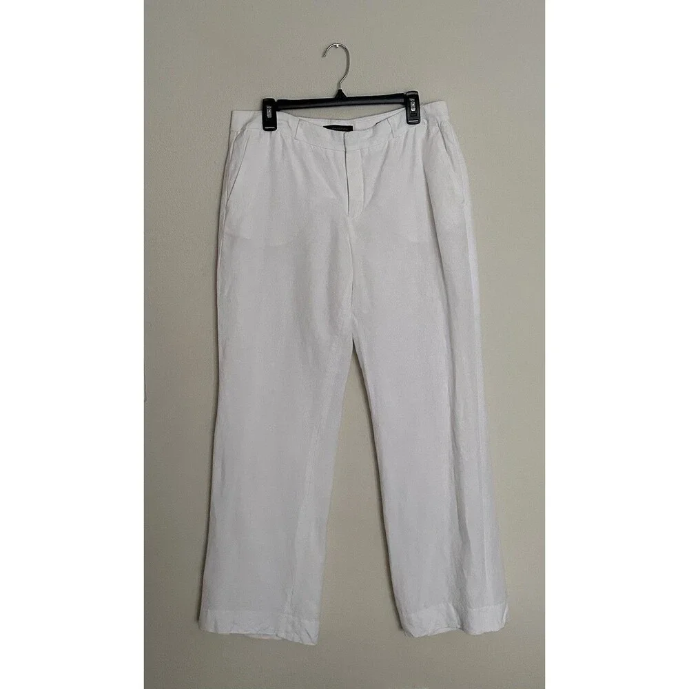 Banana Republic Logan White Linen Blend Straight Leg Tailored Trouser Pants 10